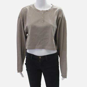 Ninety Percent Grey Crop Top Long Sleeve Button Up 100% Organic Cotton